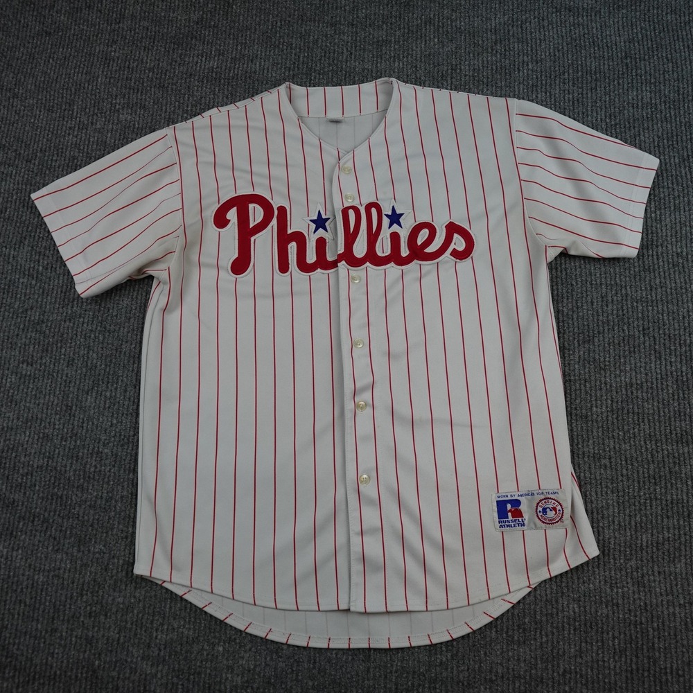 Vintage Philadelphia Phillies Jersey Mens Large White MLB Russell Athletic 90s